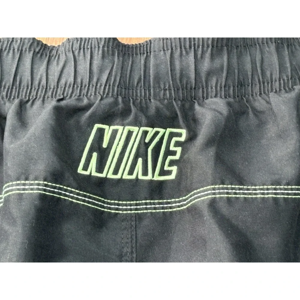 Nike Swim Board Shorts Men XL Black Green Spell Out Trunks